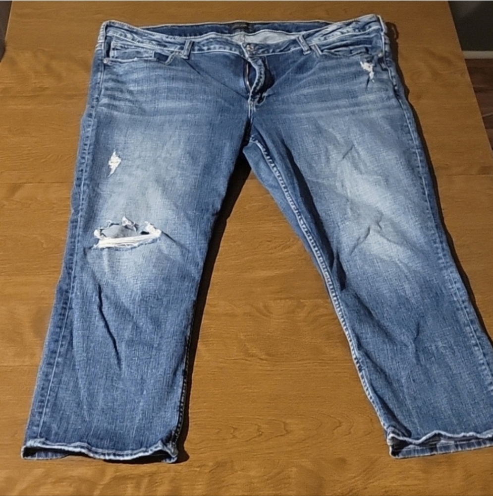 Silver Cropped Distressed Jeans